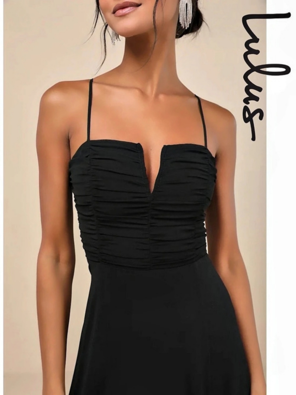 Lulus Sublime Romance Black Ruched Notched Maxi Dress